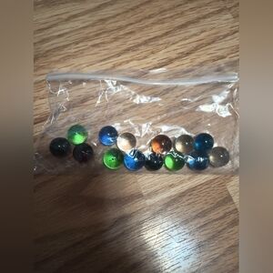 Vintage Lot Of 14 Clear Colored Glass Marbles